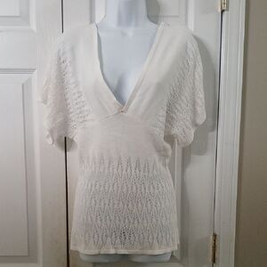 Mingle Elegant White Knit lightweight sweater  Sz S  NWOT